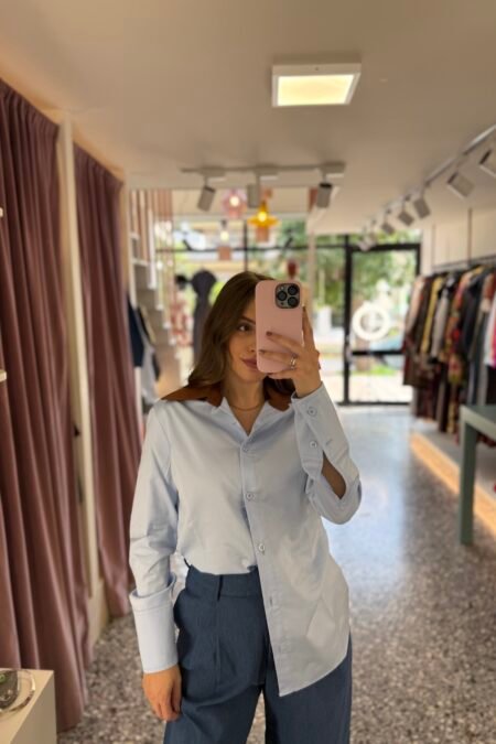 Brown collared shirt/Milkwhite πουκάμισο