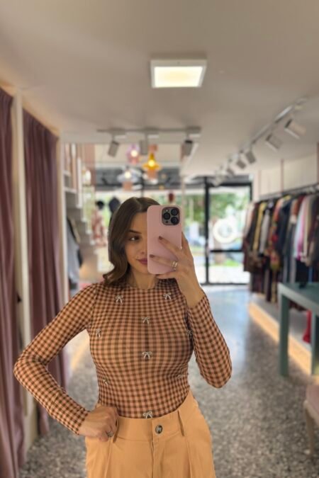 Τransparent top with crystal bows (pink brown)/Milkwhite μπλούζα