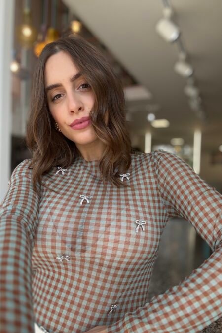 Τransparent top with crystal bows (mint brown)/Milkwhite μπλούζα