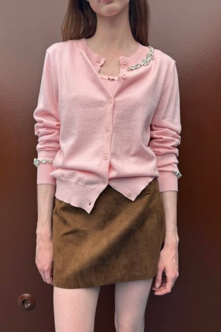 Knitted blouse with decorative crystals (pink)/Milkwhite μπλούζα
