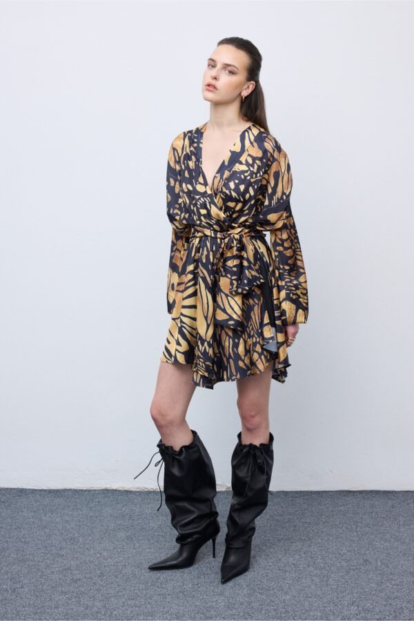 Butterfly mosaic wrap mini dress - Image 3