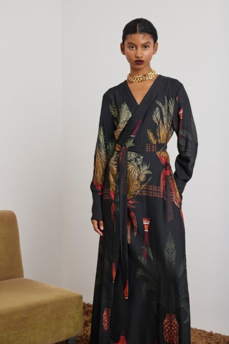 Emma dress black palm tree/Mamoush φόρεμα