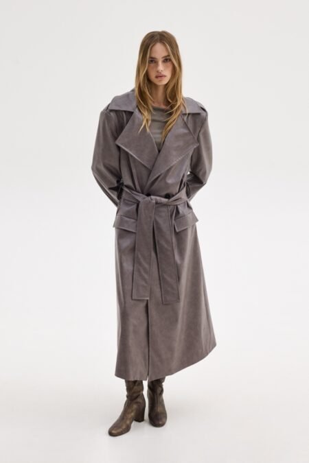Stacy leather coat beige / Sunsetgo.  καπαρντίνα
