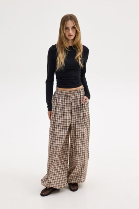 Suzanne printed pants (beige plaid)/Sunsetgo παντελόνι