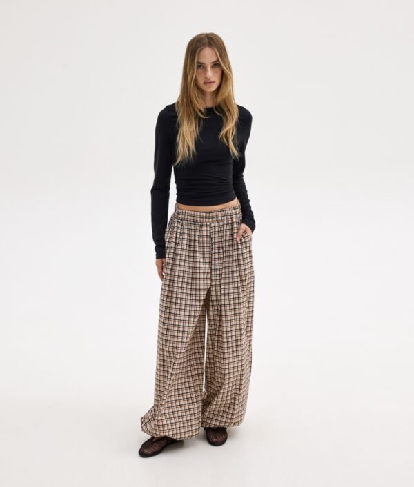 Suzanne printed pants (beige plaid)/Sunsetgo παντελόνι
