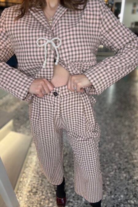 Classic plaid pants (pink brown)/Milkwhite παντελόνι