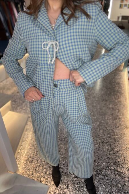 Classic plaid pants (mint blue)/Milkwhite παντελόνι