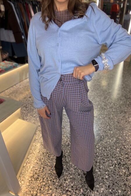 Classic plaid pants (blue brown)/Milkwhite παντελόνι