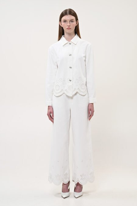Pants white with lace/Boom παντελόνι