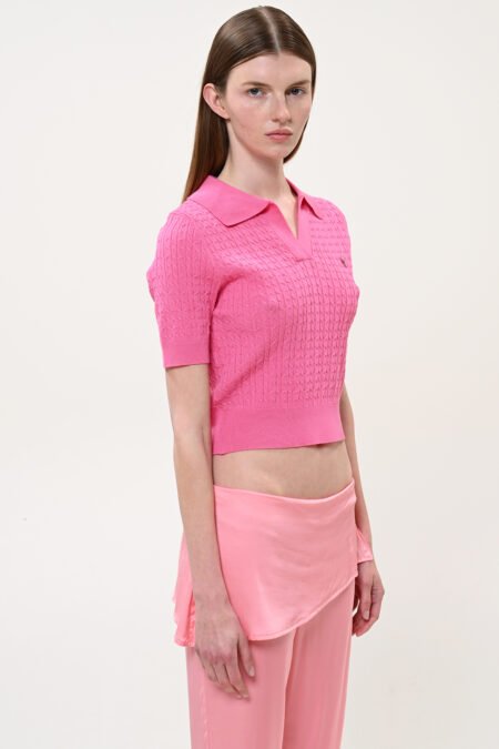 Cable-knit polo sweater (pink)/Boom μπλούζα