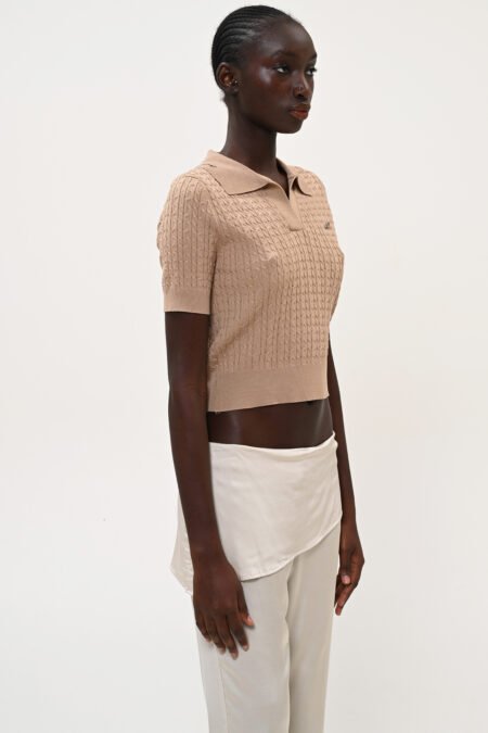 Cable-knit polo sweater (beige)/Boom μπλούζα