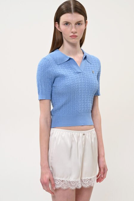 Cable-knit polo sweater (blue)/Boom μπλούζα