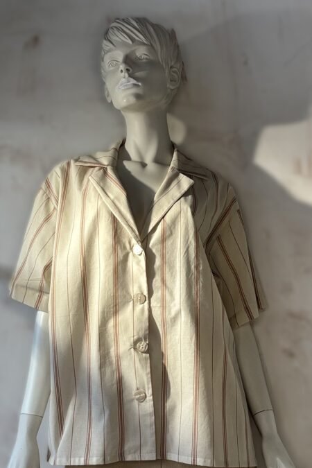 Beige striped short sleeve shirt/CKontova πουκάμισο