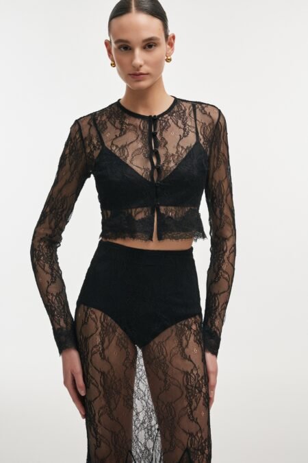 Veil cardigan top black/Nadia Rapti top δαντέλα
