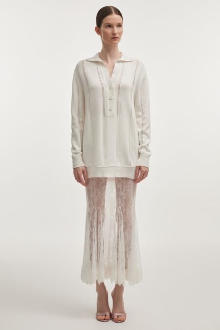Lauren knitted long blouse white/Nadia Rapti πλεκτή μπλούζα