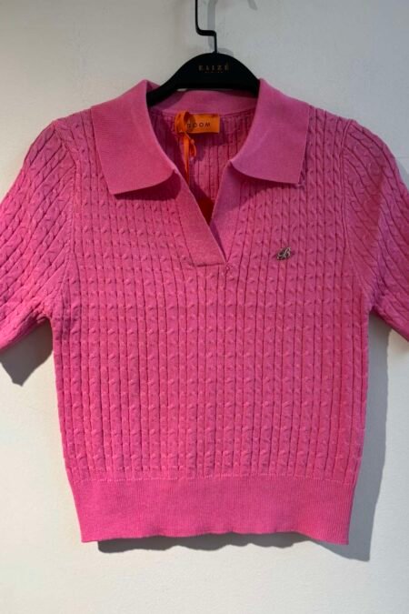 Cable-knit polo sweater (pink)/Boom μπλούζα