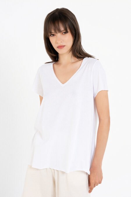 Organic cotton v neck short sleeve top white/Philosophy top