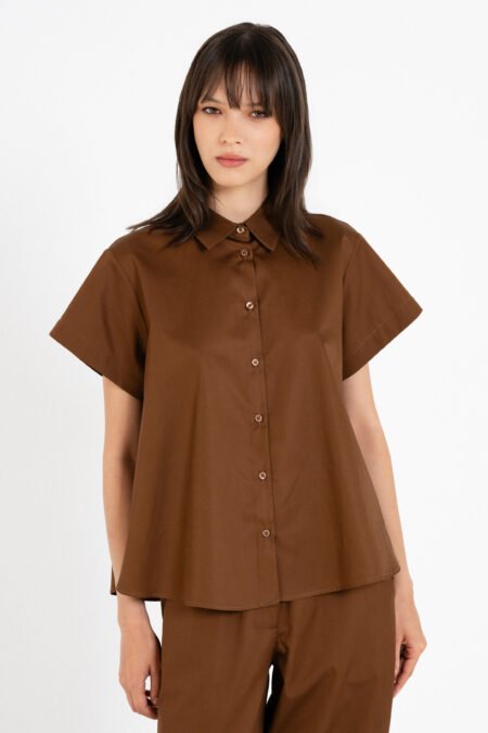 Poplin short sleeve shirt camel/Philosophy πουκάμισο