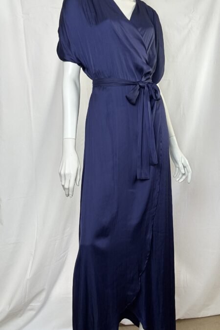 Blue satin ruffled wrap dress/CKontova φόρεμα