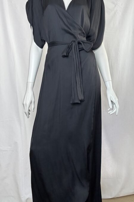 Black satin ruffled wrap dress/CKontova φόρεμα