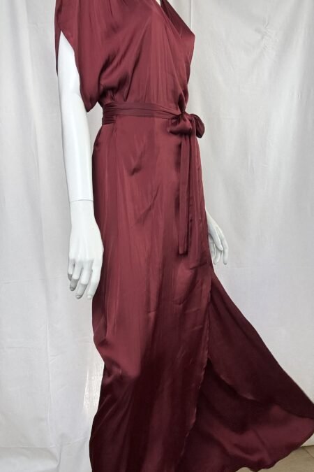 Bordeaux satin ruffled wrap dress/CKontova φόρεμα