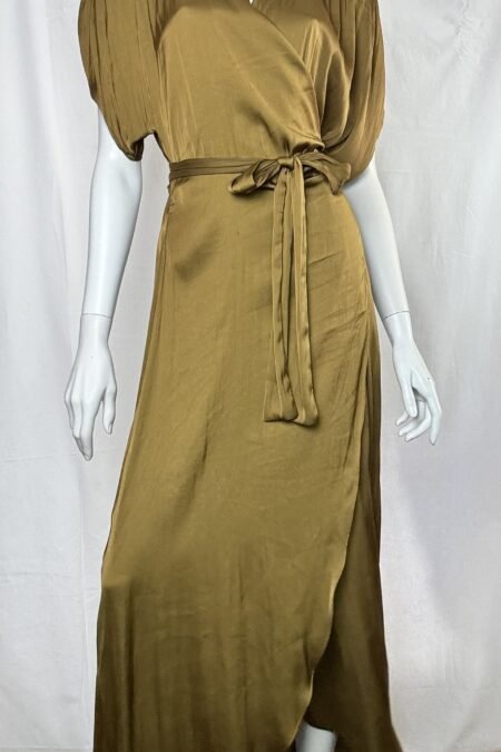 Khaki satin ruffled wrap dress/CKontova φόρεμα