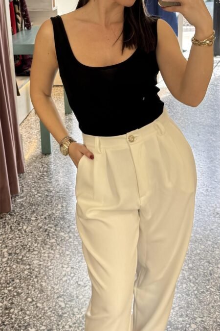 Pants with rhinestone button white/Milk White παντελόνι