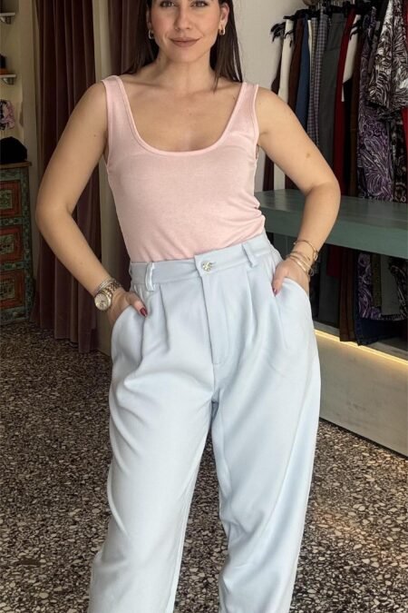 Pants with rhinestone button light blue/Milk White παντελόνι