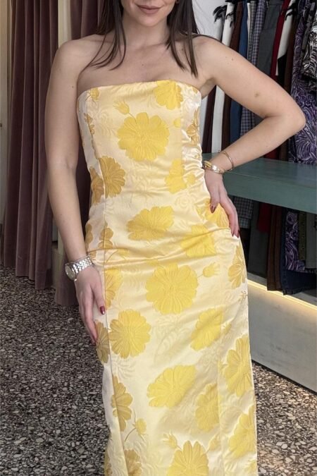 Dress strapless yellow flowers/Milk White φόρεμα