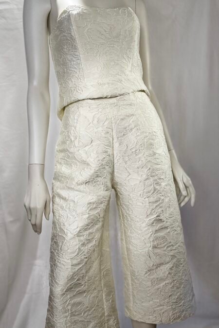 White textured zip culottes/CKontova παντελόνι crop