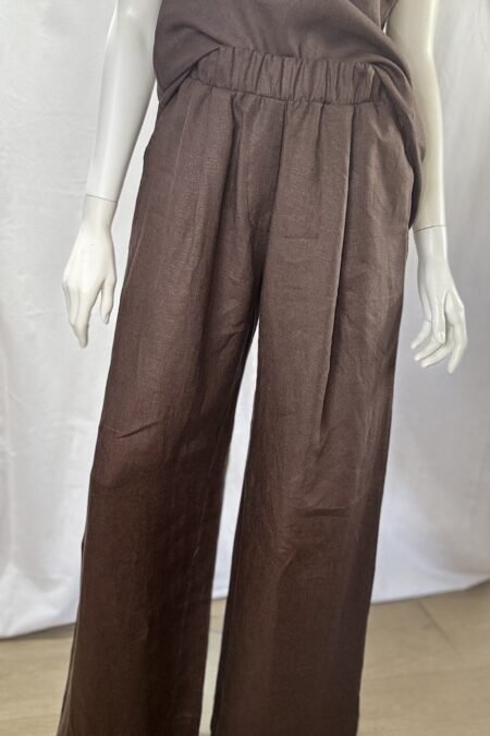 Brown linen wide leg pants/CKontova παντελόνι