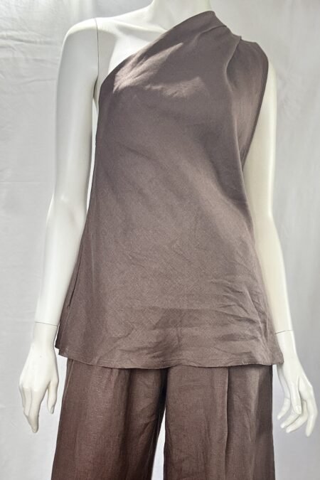 Brown linen one-shoulder top/CKontova top
