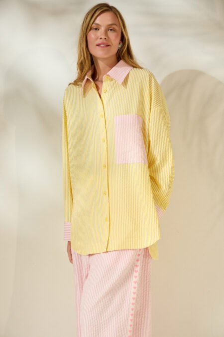 Aria ριγέ δίχρωμο πουκάμισο/Mamoush πουκάμισο