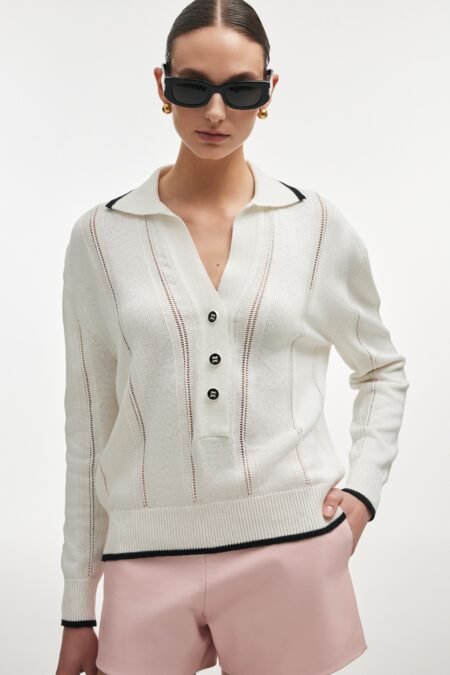 Lauren knitted blouse white/Nadia Rapti πλεκτή μπλούζα