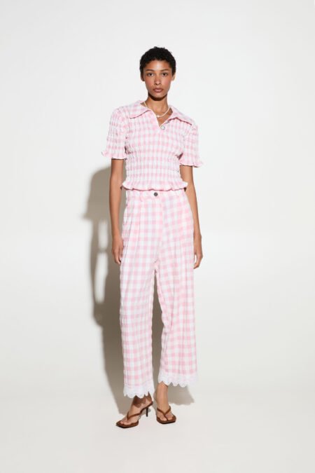 Polo top pink vichy/Milk White μπλούζα