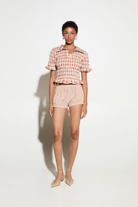 Polo top brown vichy/MIlk White μπλούζα