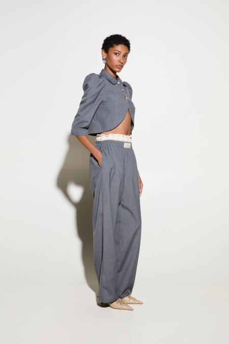Pants with flower fabric detail grey/Milk White παντελόνι