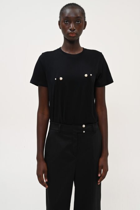T-shirt black with pearl details/Boom t-shirt