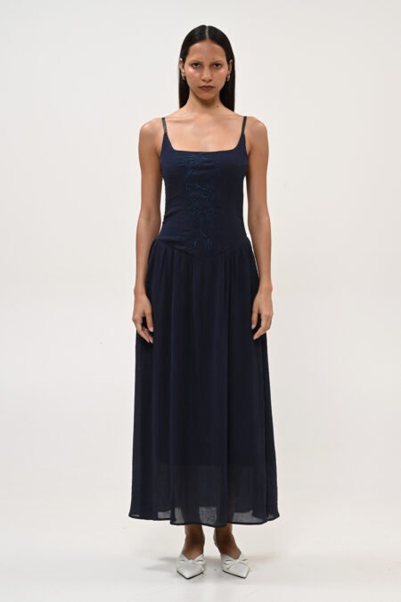 Dress with embroidery dark blue/Boom φόρεμα με κέντημα