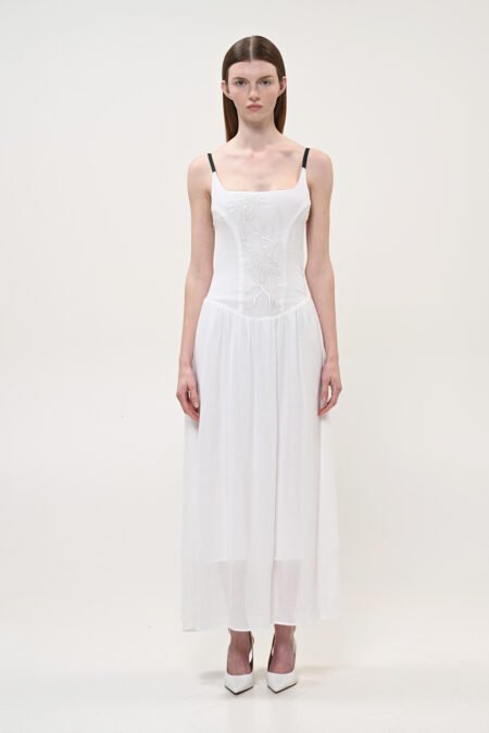 Dress with embroidery white/Boom φόρεμα με κέντημα