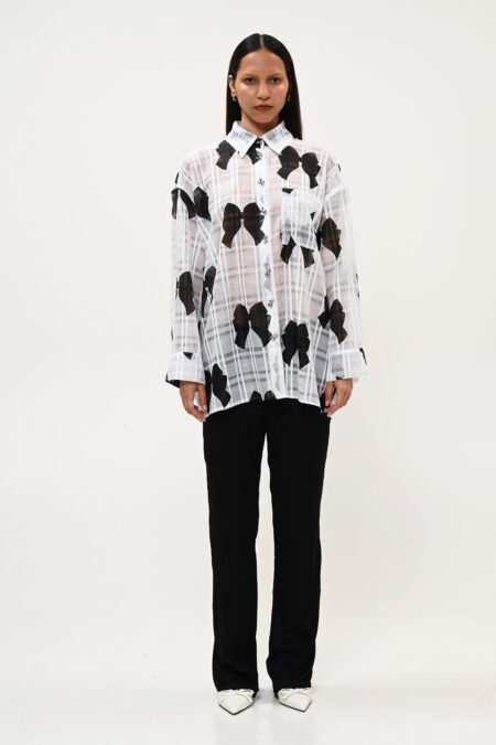 Shirt white with black bows/Boom πουκάμισο