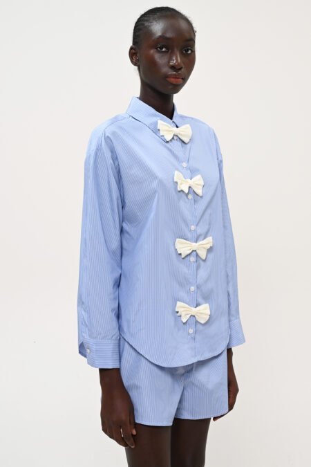 Shirt light blue with stripes and little bows/Boom πουκάμισο