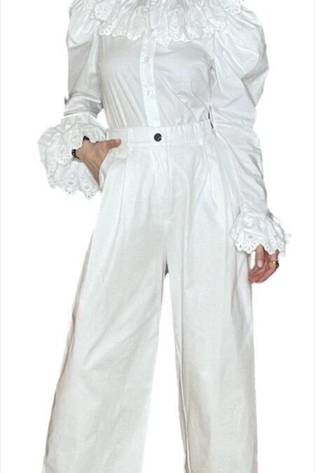 Classic pants with lace white/Milk White παντελόνι