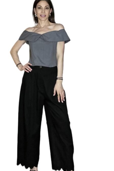 Classic pants with lace black/Milk White παντελόνι