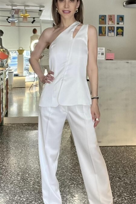 White satin tailored pants/CKontova παντελόνι
