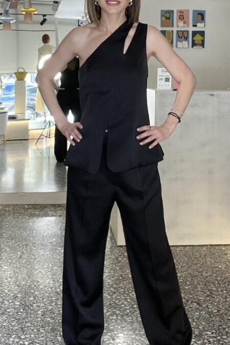 Black satin tailored pants/CKontova παντελόνι