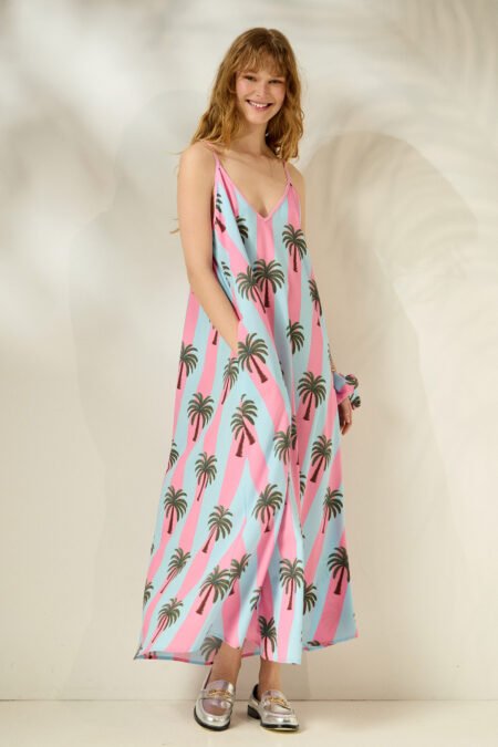Aliki μίντι φόρεμα (pink palm trees)/Mamoush φόρεμα