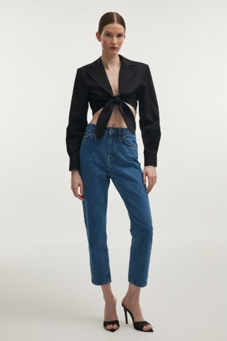 Pure crop shirt black/Nadia Rapti πουκάμισο
