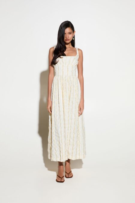 Dress maxi yellow flowers/Milkwhite φόρεμα