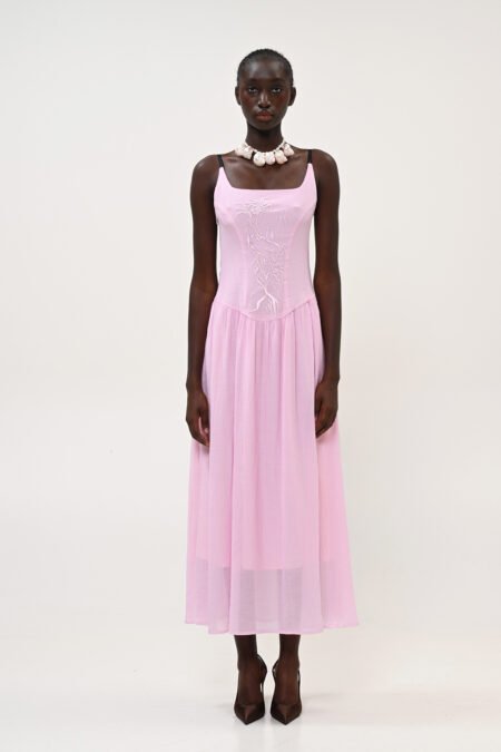 Dress with embroidery pink/Boom φόρεμα με κέντημα